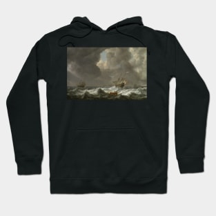 Dutch Merchantmen in Rough Seas off a Rocky Coast by Simon de Vlieger Hoodie